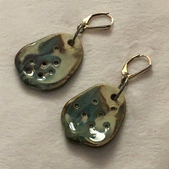 Handmade Clay and Glaze Riverstone Drop Earrings - Picture 3 of 12